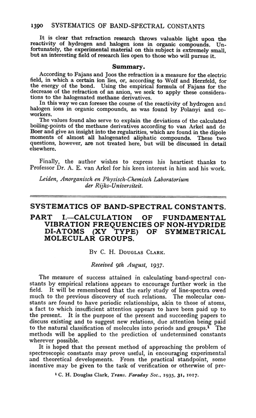 Systematics of band-spectral constants. Part I.—Calculation of fundamental vibration frequencies of non-hydride di-atoms (XY type) of symmetrical molecular groups