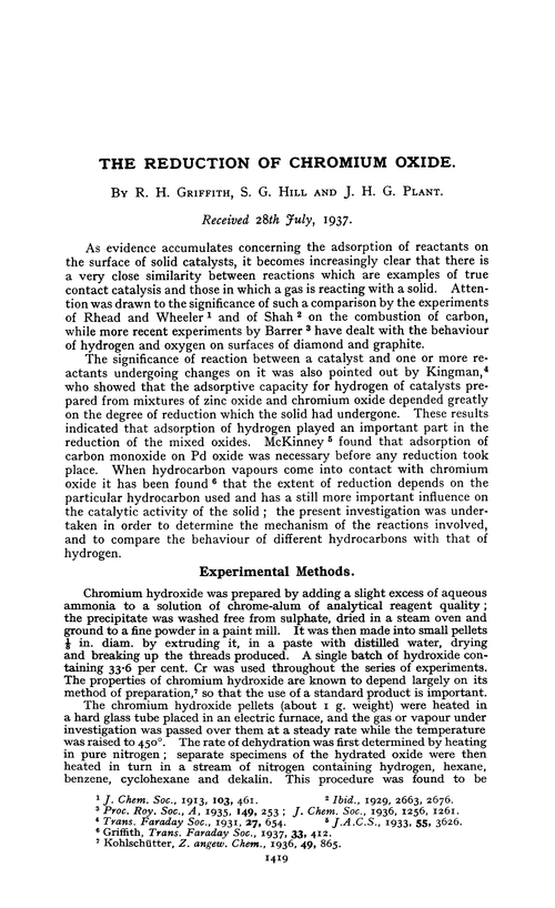 The reduction of chromium oxide