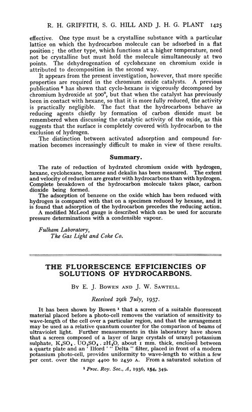 The fluorescence efficiencies of solutions of hydrocarbons
