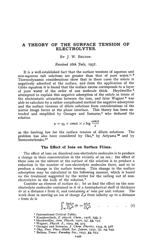 A theory of the surface tension of electrolytes