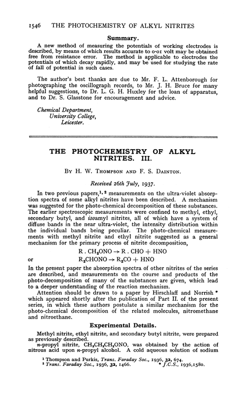 The photochemistry of alkyl nitrites. III