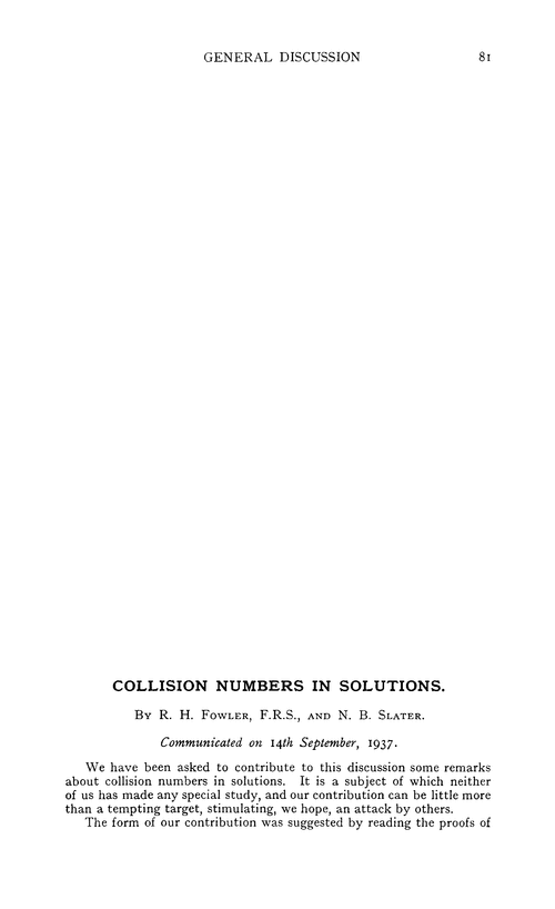 Collision numbers in solutions