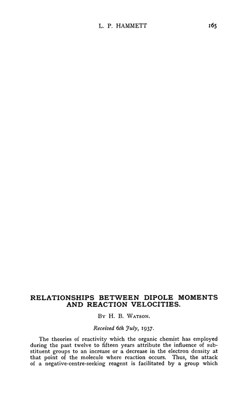 Relationships between dipole moments and reaction velocities