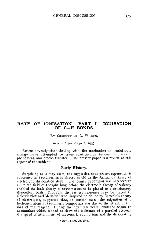 Rate of ionisation. Part I. Ionisation of C—H bonds