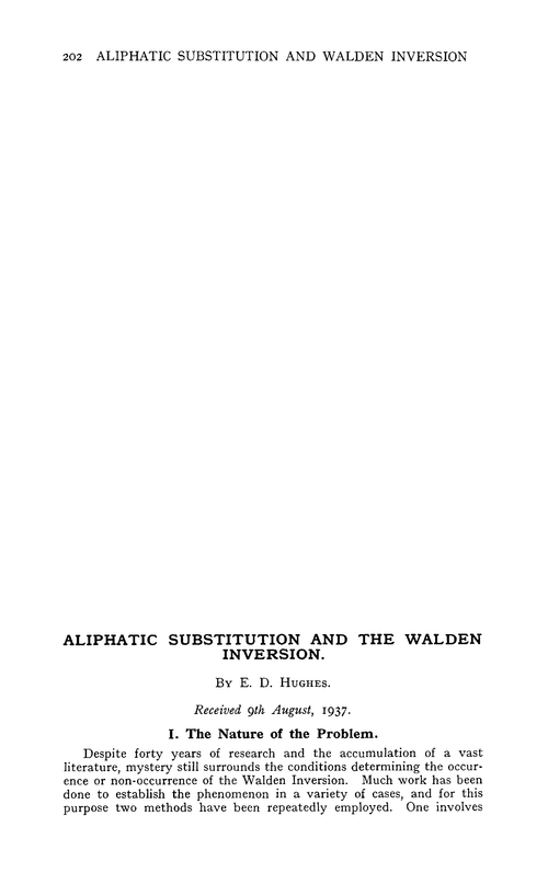 Aliphatic substitution and the Walden Inversion