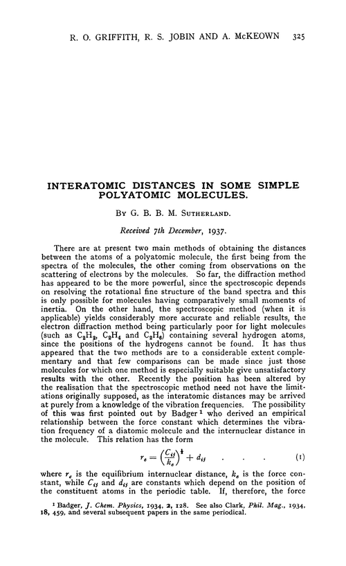 Interatomic distances in some simple polyatomic molecules