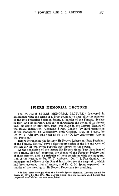 Spiers Memorial Lecture