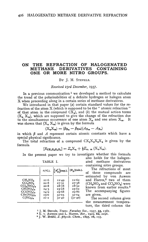 On the refraction of halogenated methane derivatives containing one or more nitro groups