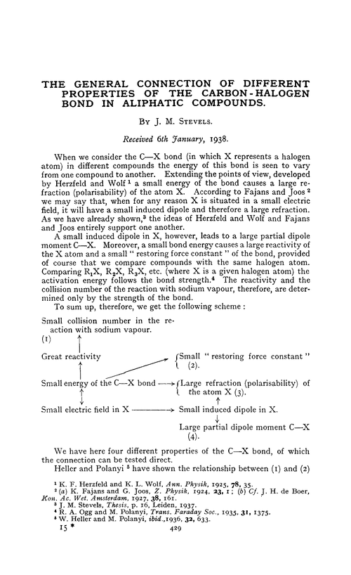 The general connection of different properties of the carbon - halogen bond in aliphatic compounds