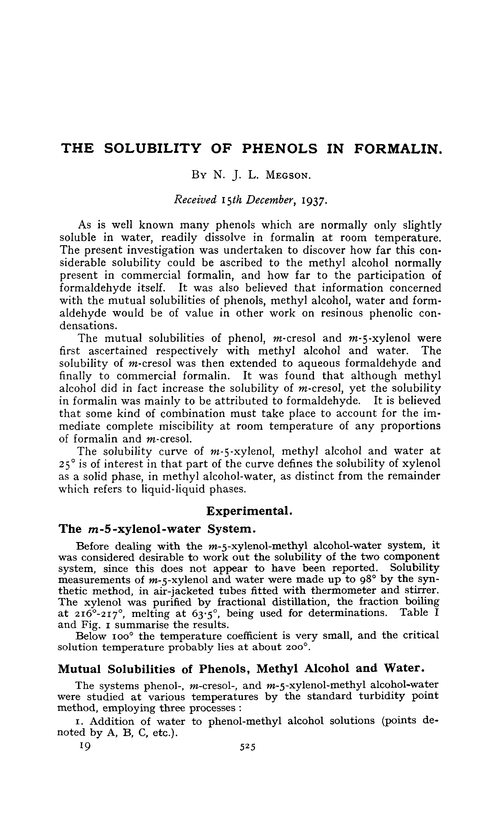 The solubility of phenols in formalin