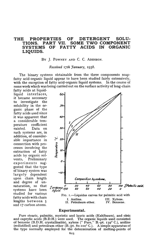 The properties of detergent solutions. Part VII. Some two component systems of fatty acids in organic liquids