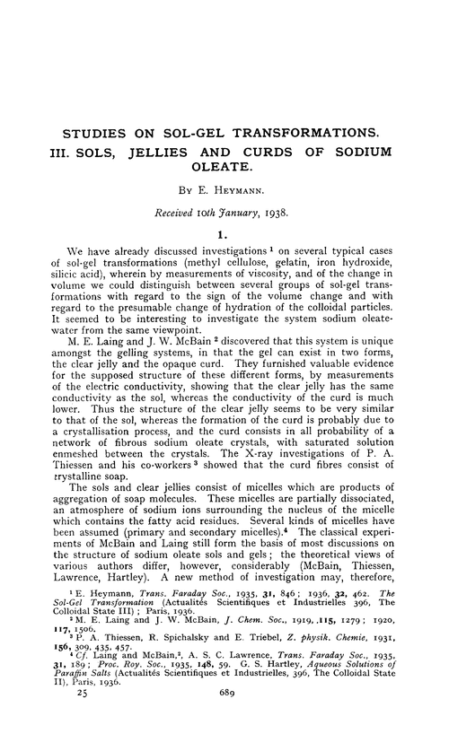 Studies on sol-gel transformations. III. Sols, jellies and curds of sodium oleate