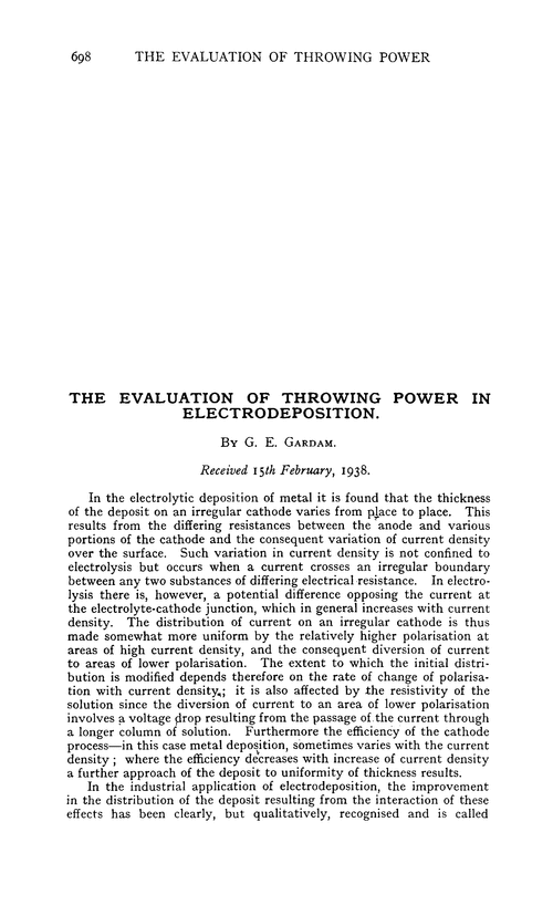 The evaluation of throwing power in electrodeposition