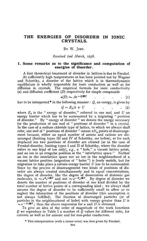 The energies of disorder in ionic crystals
