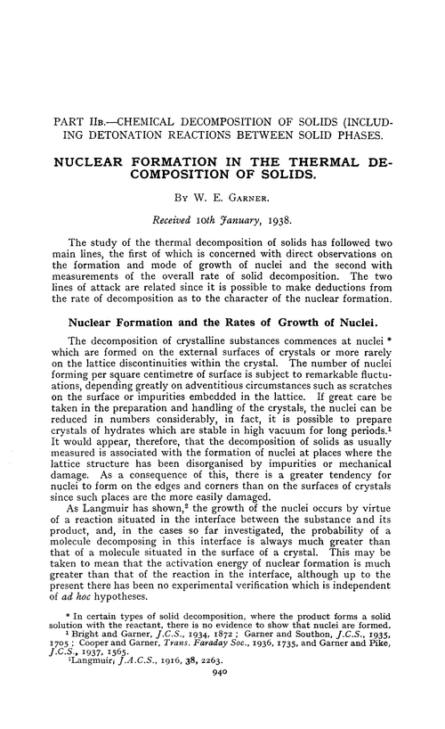 Part IIB.—Chemical decomposition of solids (including detonation reactions between solid phases. Nuclear formation in the thermal decomposition of solids