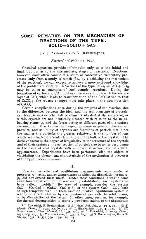 Some remarks on the mechanism of reactions of the type: solid=solid + gas