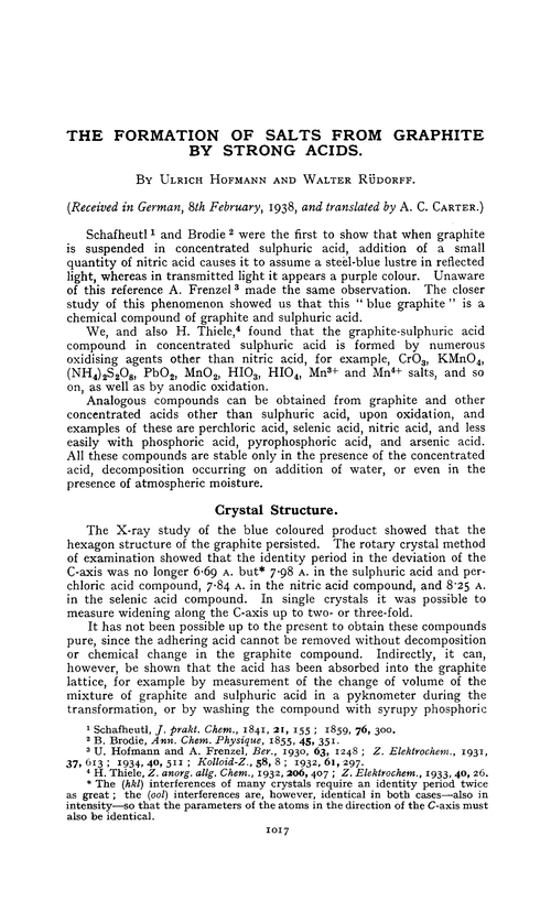 The formation of salts from graphite by strong acids