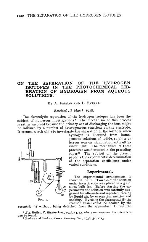 On the separation of the hydrogen isotopes in the photochemical liberation of hydrogen from aqueous solutions