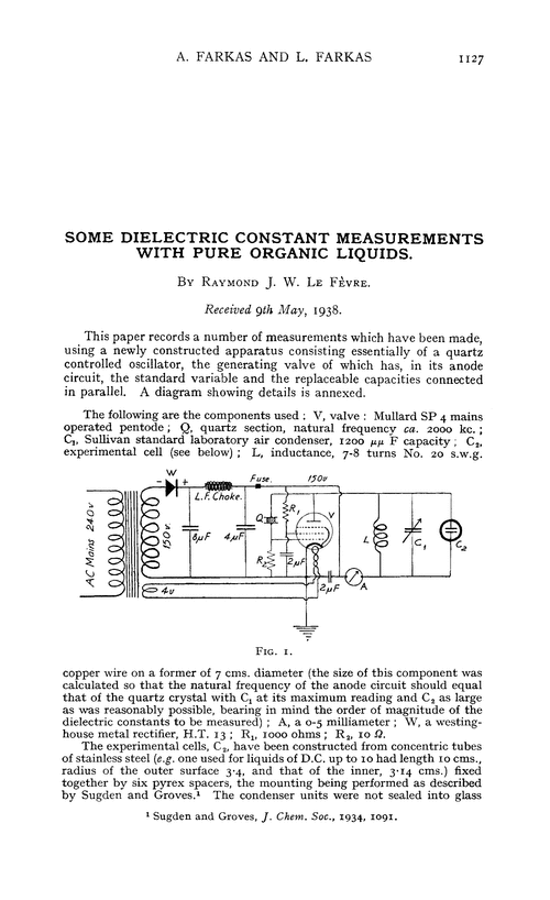 Some dielectric constant measurements with pure organic liquids