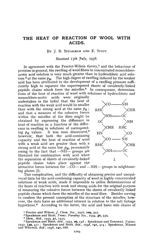 The heat of reaction of wool with acids