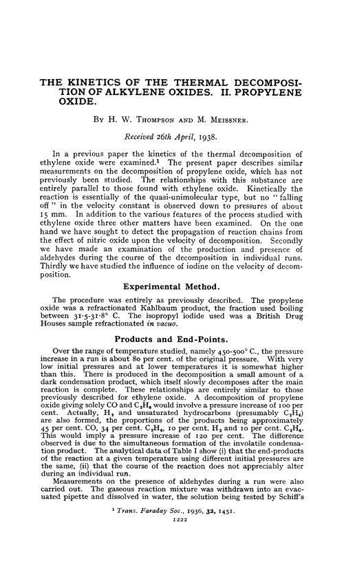 The kinetics of the thermal decomposition of alkylene oxides. II. Propylene oxide