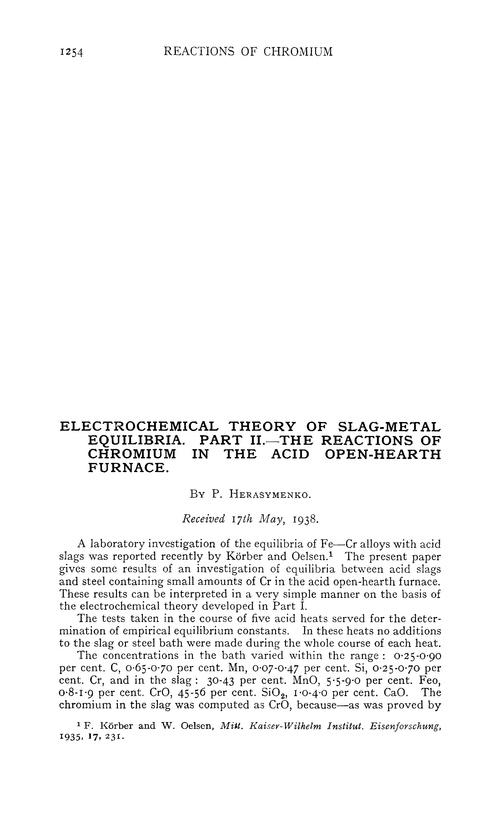 Electrochemical theory of slag-metal equilibria. Part II.—The reactions of chromium in the acid open-hearth furnace