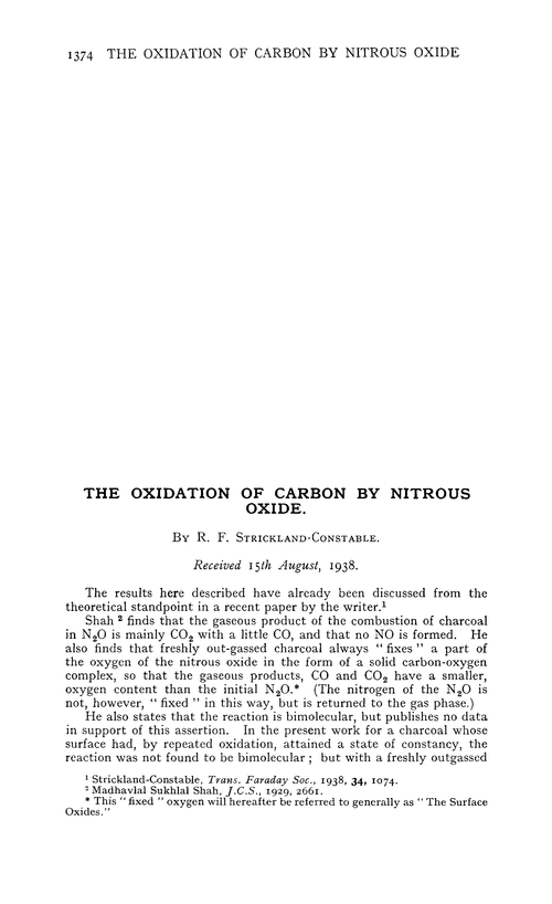 The oxidation of carbon by nitrous oxide