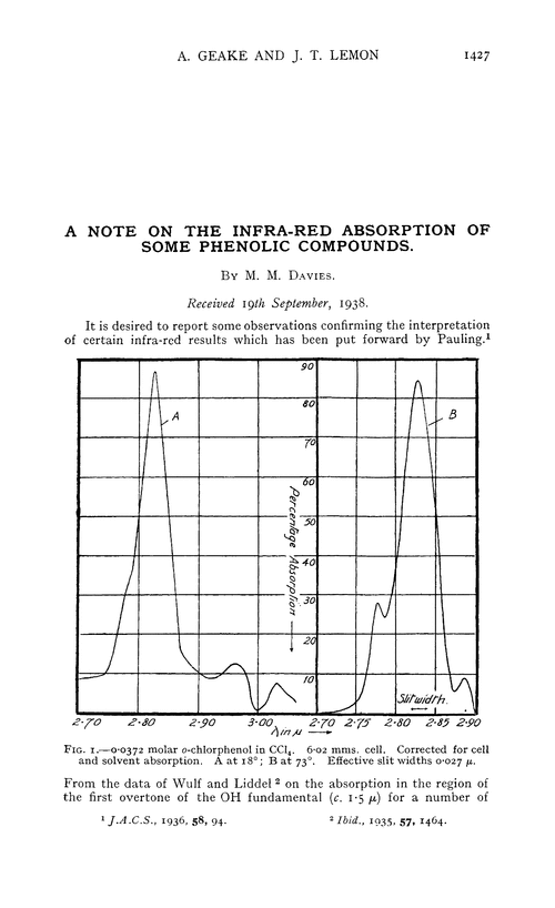 A note on the infra-red absorption of some phenolic compounds
