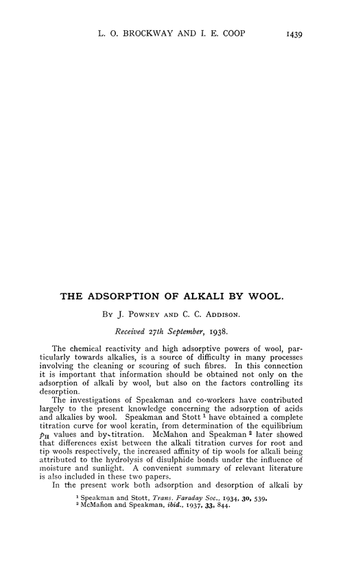The adsorption of alkali by wool
