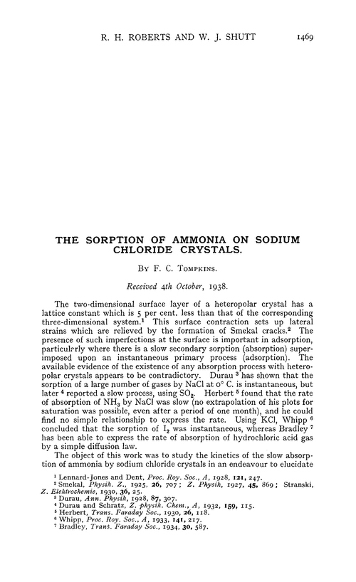 The sorption of ammonia on sodium chloride crystals