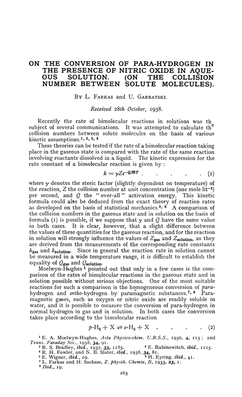 On the conversion of para-hydrogen in the presence of nitric oxide in aqueous solution. (On the collision number between solute molecules)