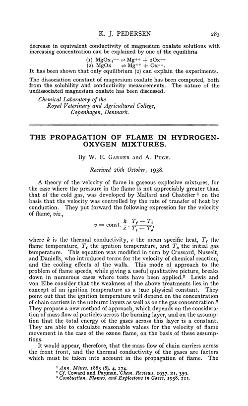 The propagation of flame in hydrogen-oxygen mixtures