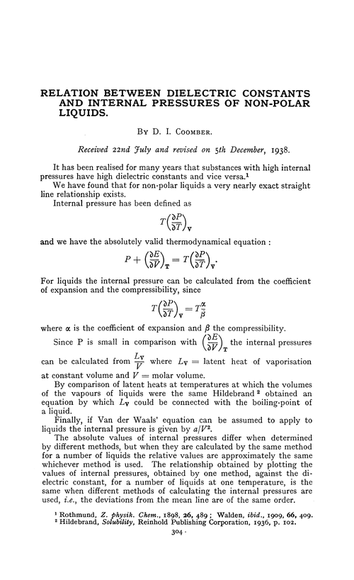 Relation between dielectric constants and internal pressures of non-polar liquids