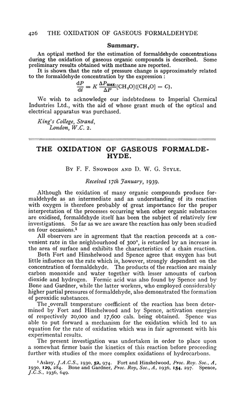 The oxidation of gaseous formaldehyde