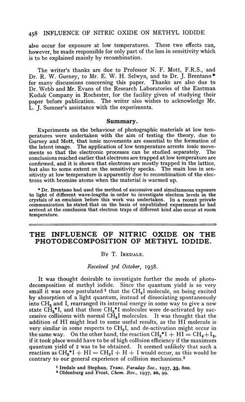 The influence of nitric oxide on the photodecomposition of methyl iodide