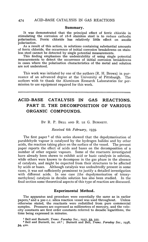 Acid–base catalysis in gas reactions. Part II. The decomposition of various organic compounds