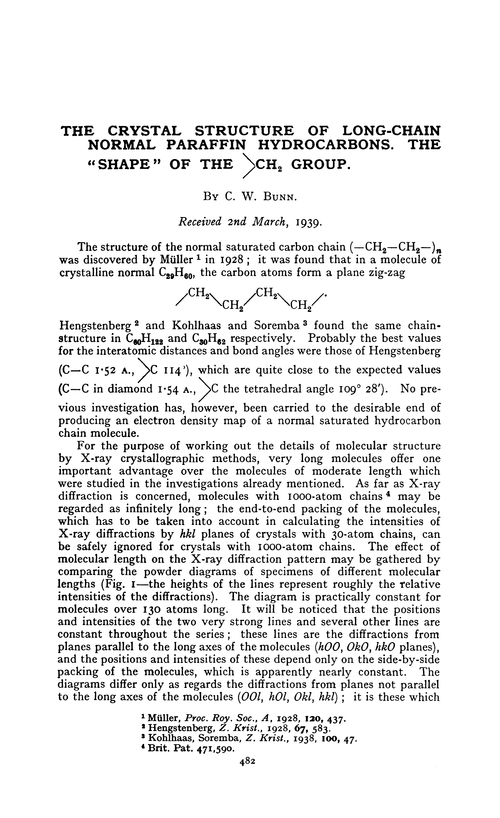 The crystal structure of long-chain normal paraffin hydrocarbons. The “shape” of the <CH2 group