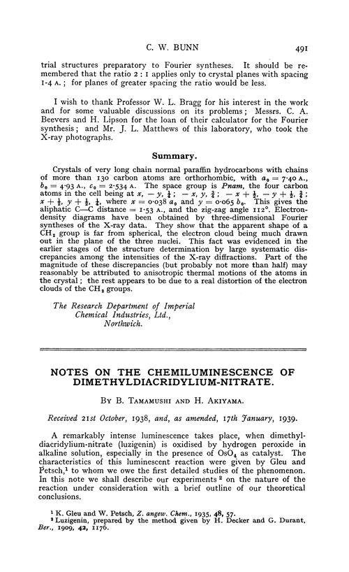 Notes on the chemiluminescence of dimethyldiacridylium-nitrate