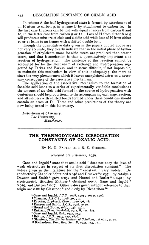 The thermodynamic dissociation constants of oxalic acid
