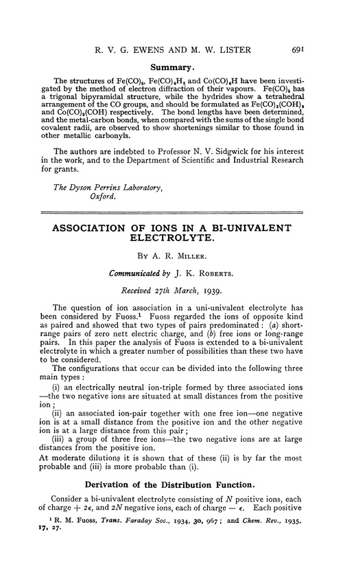 Association of ions in a bi-univalent electrolyte