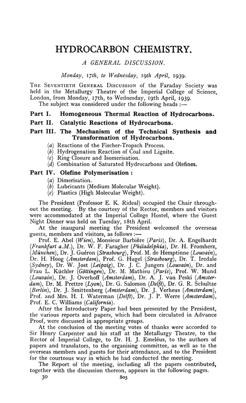 Hydrocarbon chemistry. A general discussion