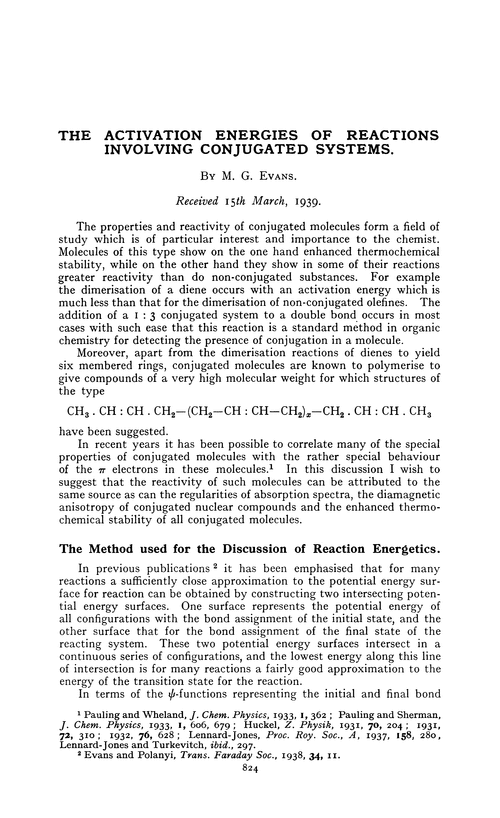 The activation energies of reactions involving conjugated systems