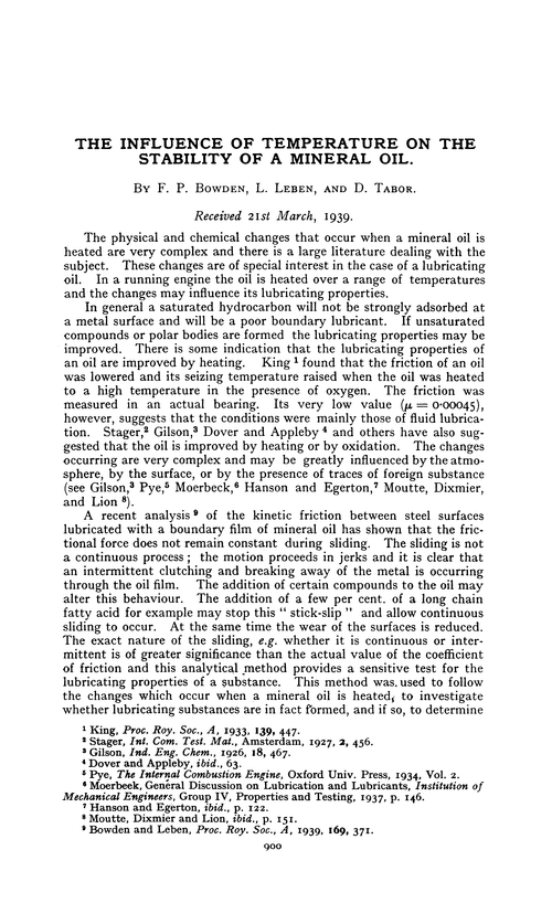 The influence of temperature on the stability of a mineral oil
