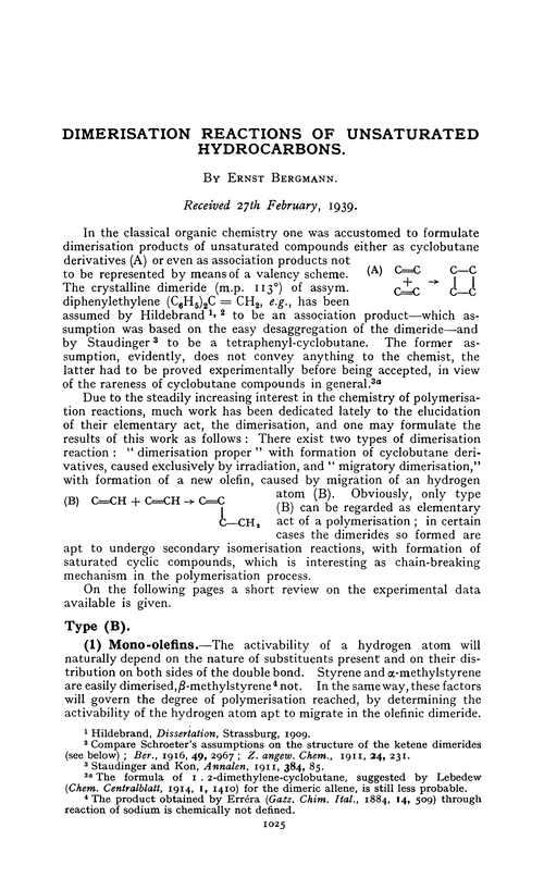 Dimerisation reactions of unsaturated hydrocarbons