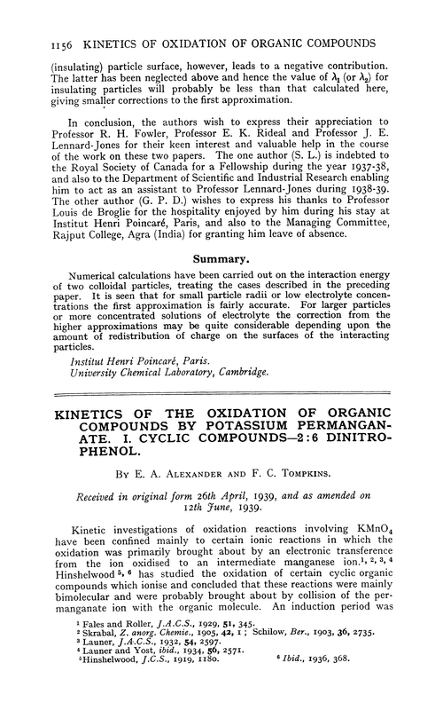 Kinetics of the oxidation of organic compounds by potassium permanganate. I. Cyclic compounds—2 : 6 dinitrophenol