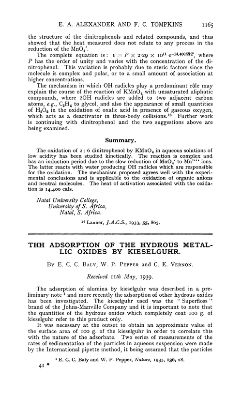 The adsorption of the hydrous metallic oxides by kieselguhr