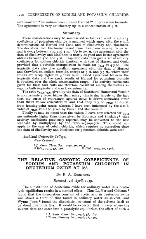 The relative osmotic coefficients of sodium and potassium chloride in deuterium oxide at 25°