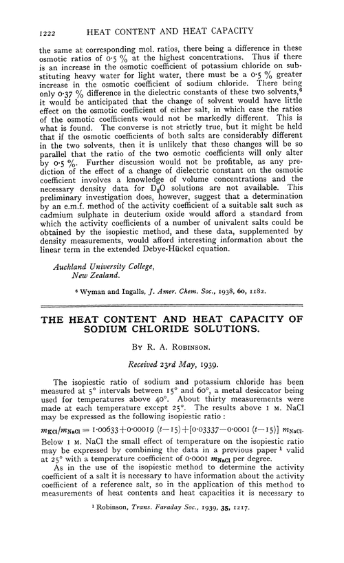 The heat content and heat capacity of sodium chloride solutions