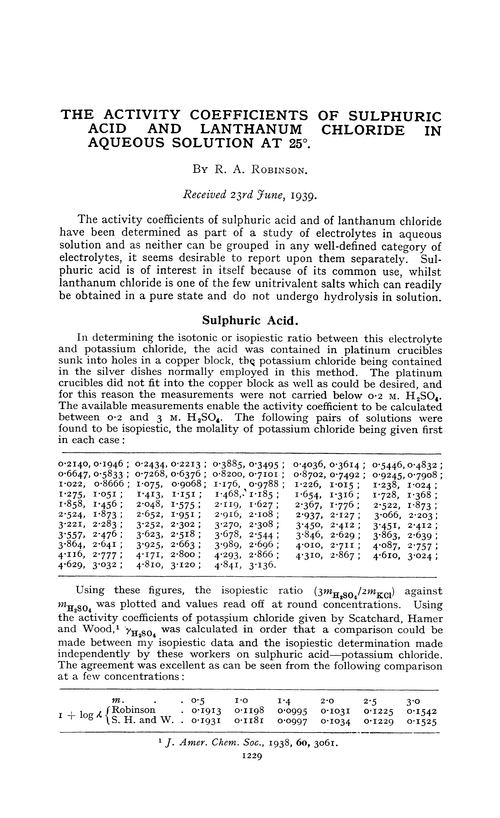 The activity coefficients of sulphuric acid and lanthanum chloride in aqueous solution at 25°