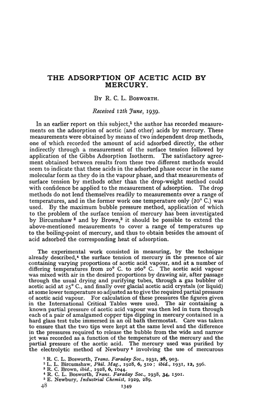 The adsorption of acetic acid by mercury